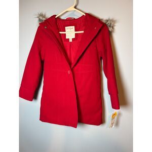 NWT Cat & Jack Girls' Red Faux Wool Hooded Parka Jacket Size M (7/8)